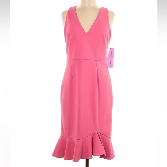 Betsey Johnson Hot Barbie Bubble Gun Pink V-Neck Sheath Midi Dress Size 8 M NWT - Picture 2 of 6